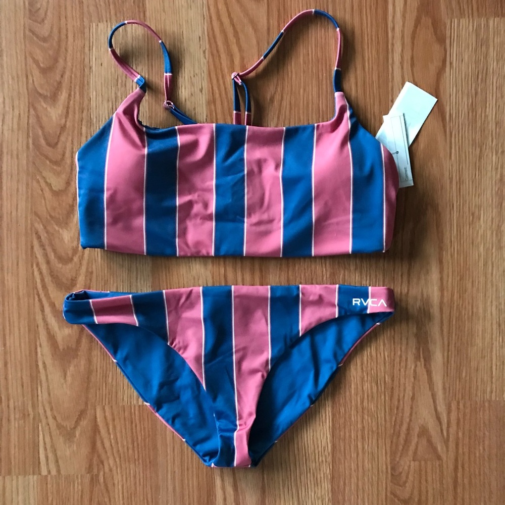 RVCA Sport NWT Women’s Bikini - Pink and Blue Stripes